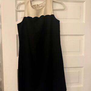 LOFT Black and Cream Scallop-Trim Dress